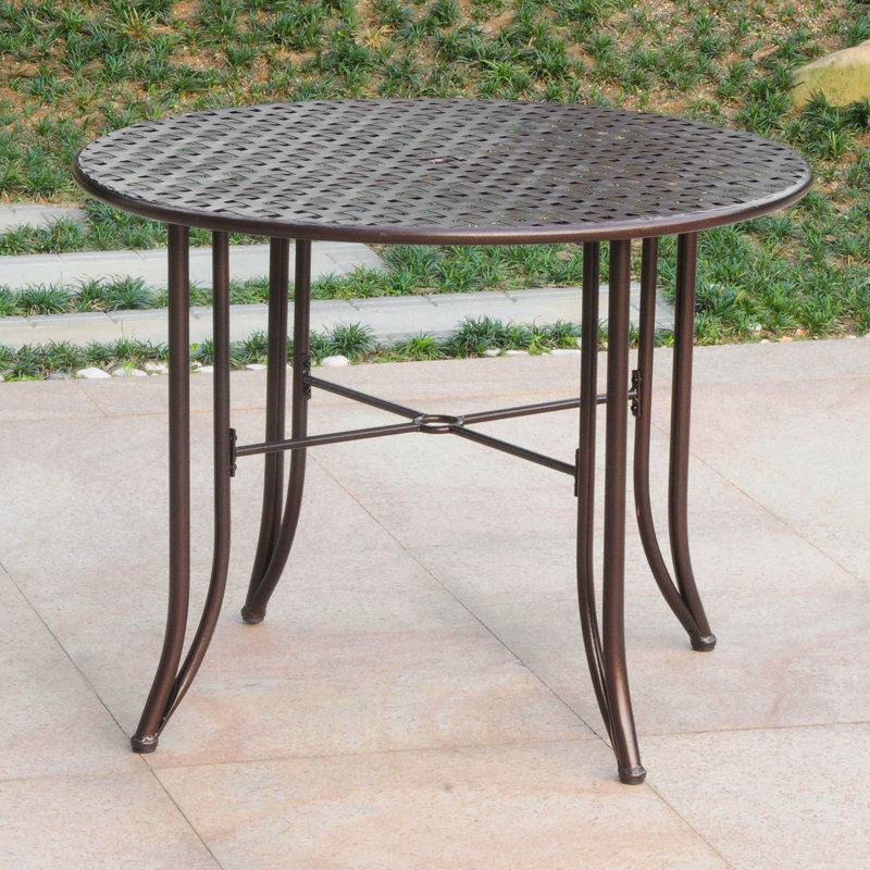 Doric Round Metal Outdoor Dining Table With Umbrella Hole , in. W 39'' in. D, Bronze
