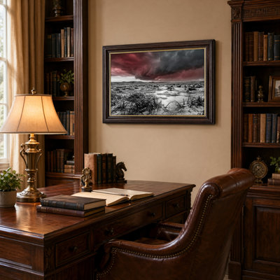 Art mural antique sur toile encadré doré pour le salon, la chambre à coucher, le bureau ou le vestibule - décoration murale décorative avec paysage orageux