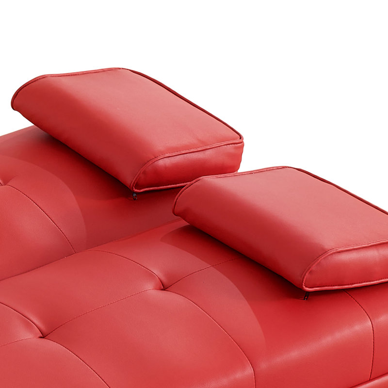 Classic PVC Leather Upholstered Convertible Futon Sofa Bed with Cup Holders, Red Faux Leather