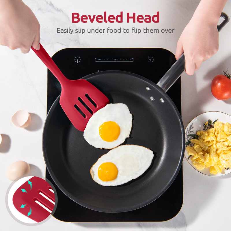 Tournevis en silicone résistants à la chaleur de 600 ° F: ustensile de cuisine en U 13,5 po de long U-Taste, ustensile de cuisine flexible de qualité alimentaire pour retourner les œufs, crêpes dans une batterie de cuisine antiadhésive (rouge, 2 pièces)