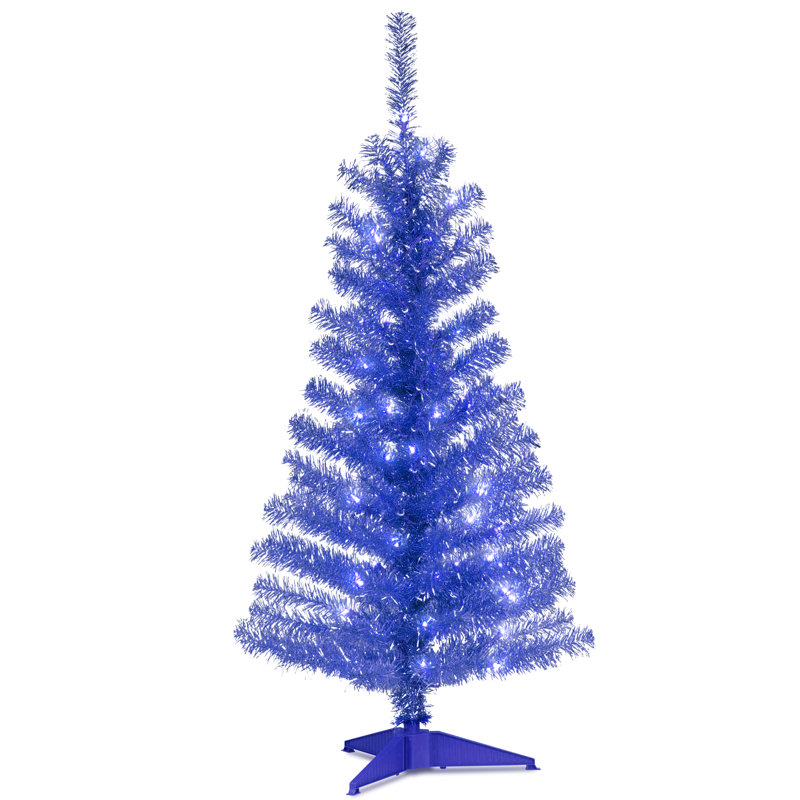 Blue Tinsel Tree with Clear Lights, 4'