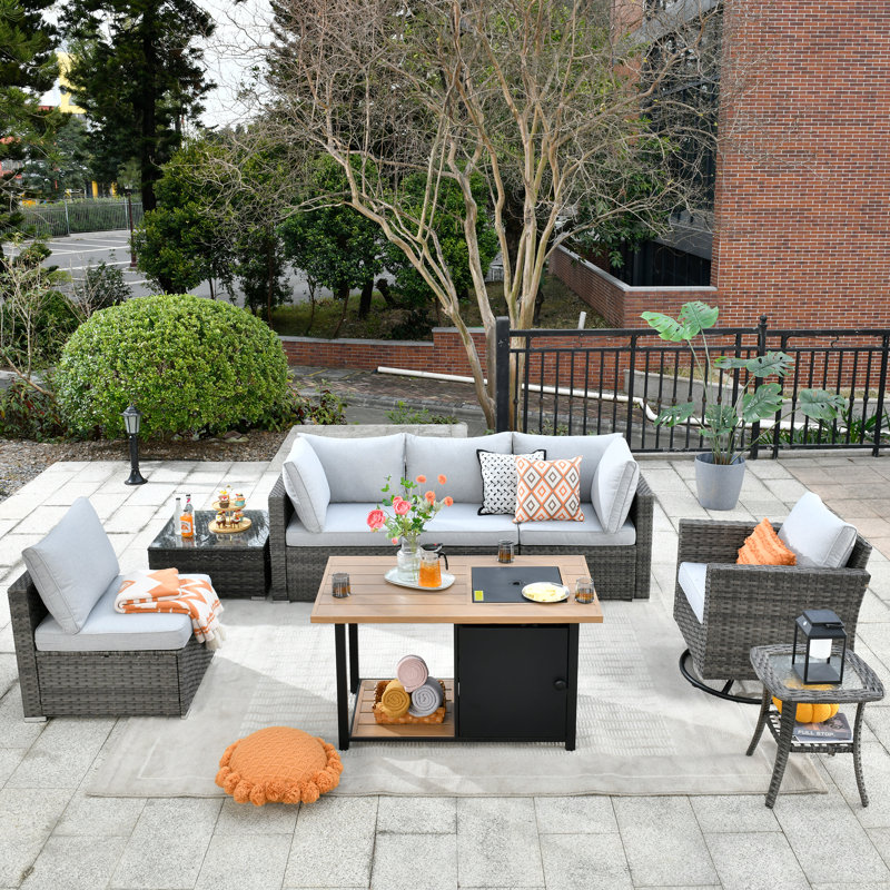 Quinte Premium All-Weather Wicker 5 - Person Patio Conversation Set with Cushions, Light Gray
