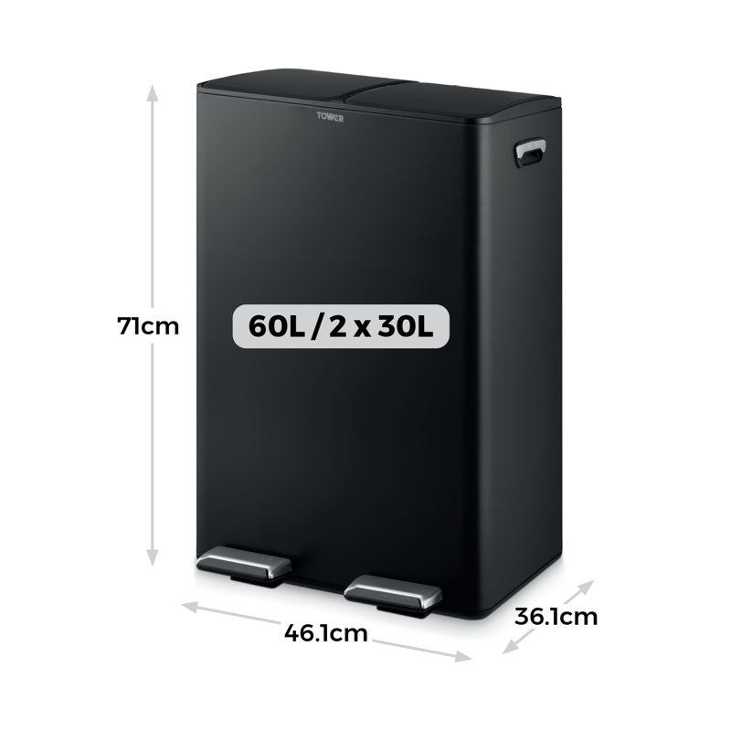60 Litre Step On Recycling Bin, Black