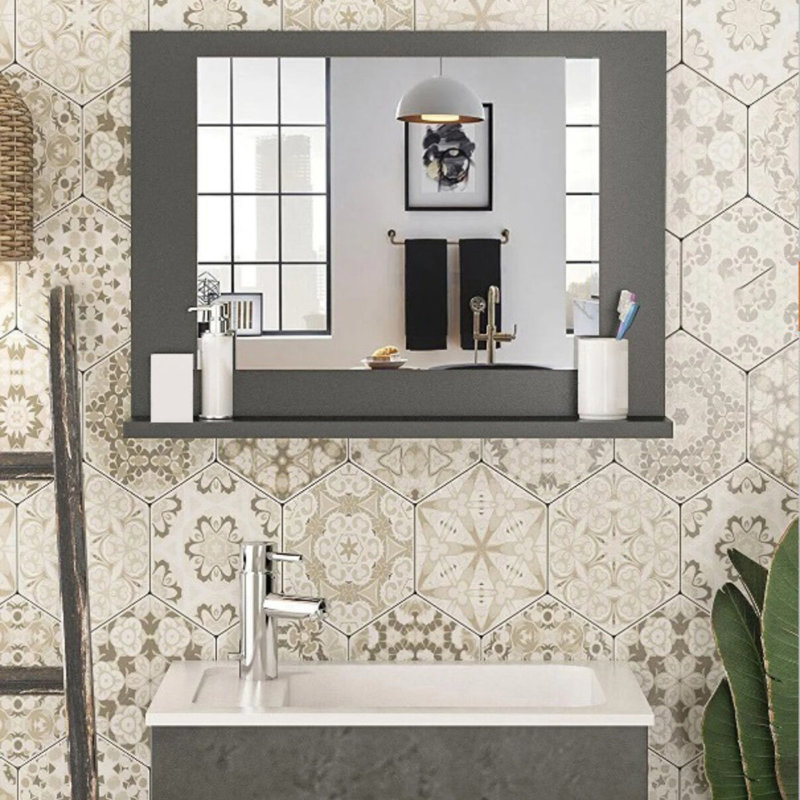 Ezpeleta 60mm W 45mm H Wall Mounter Requried Framed Medicine Cabinet Mirror 1 Fixed, Anthracite