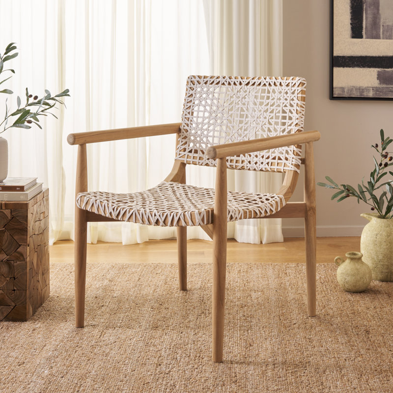 Fauteuil en cuir véritable de 22,83 po de largeur Joshelin, Naturel, Cuir véritable blanc