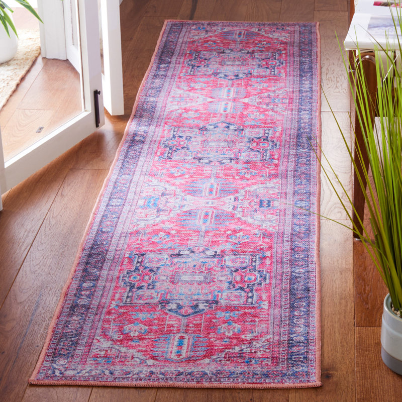 Kingsford Oriental Navy/Pink Area Rug, Runner 2' x 8'