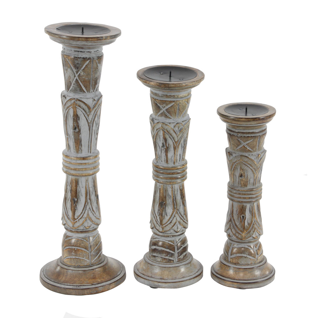 18'' H Wood Tabletop Candlestick Bungalow Rose