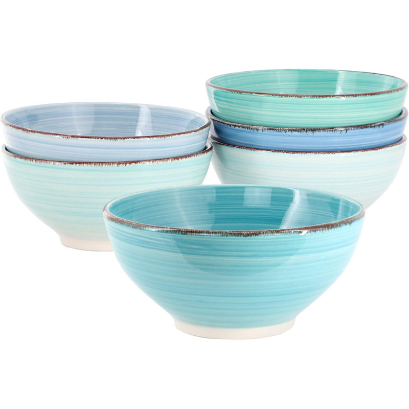 Ensemble de bols en grès 6 pièces 6,25 pouces ronds assortis au micro-ondes, Bleu