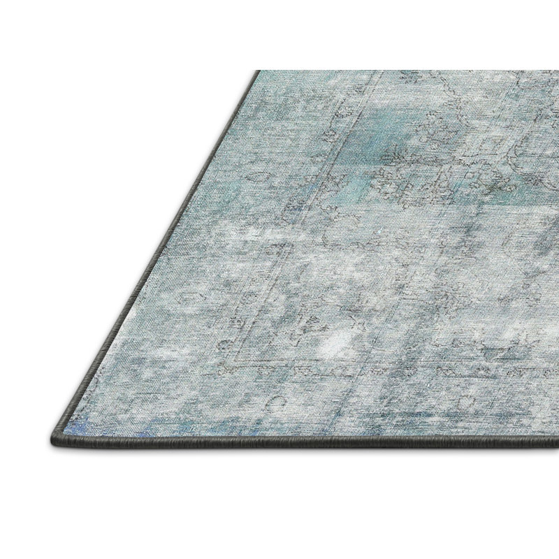 Tapis traditionnel gris / bleu mer Eversley, Rectangle 2 pi x 5 pi