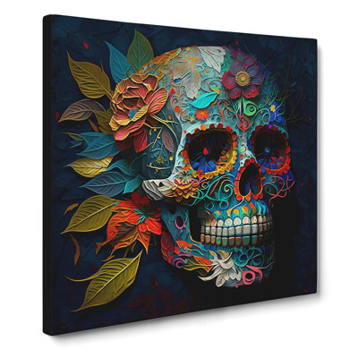 Sugar Skull Neo-Impressionism - Wrapped Canvas