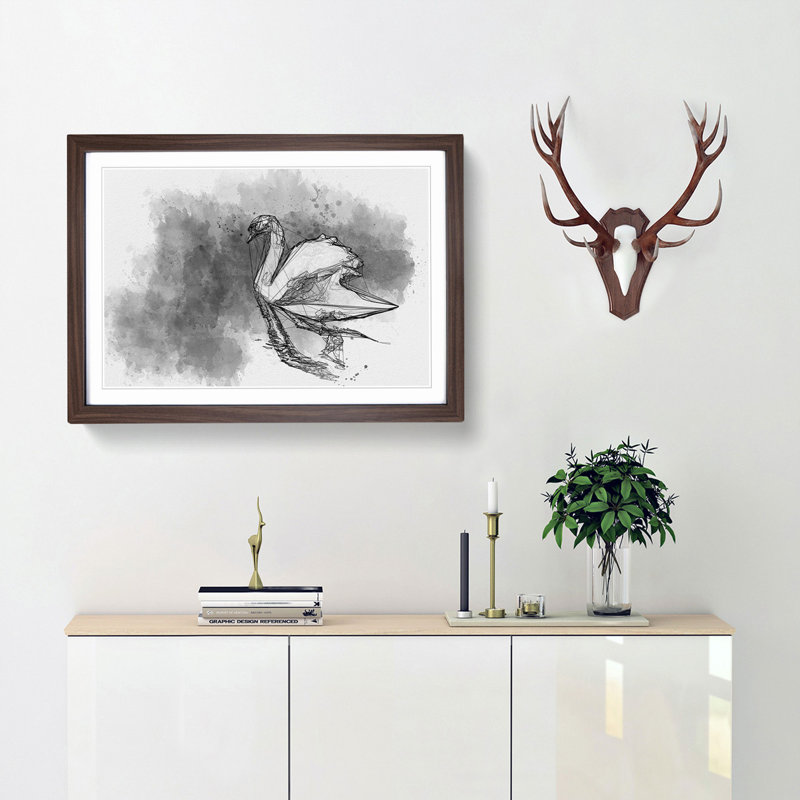 Swan in Abstract - Picture Frame Graphic Art Print, Walnut Framed, 62cm H x 87cm W x 2cm D