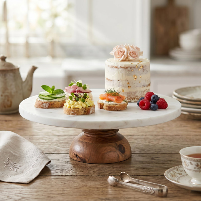 Dionysus - Decorative Marble Cake Stand with Wood Base