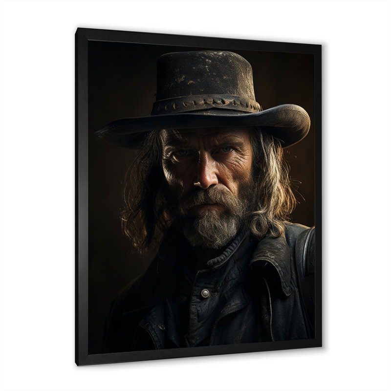 Western Lone Outlaw Portrait sur impression sur toile, H 40 po x l 30 po x P 1,5 po, Cadre simple noir