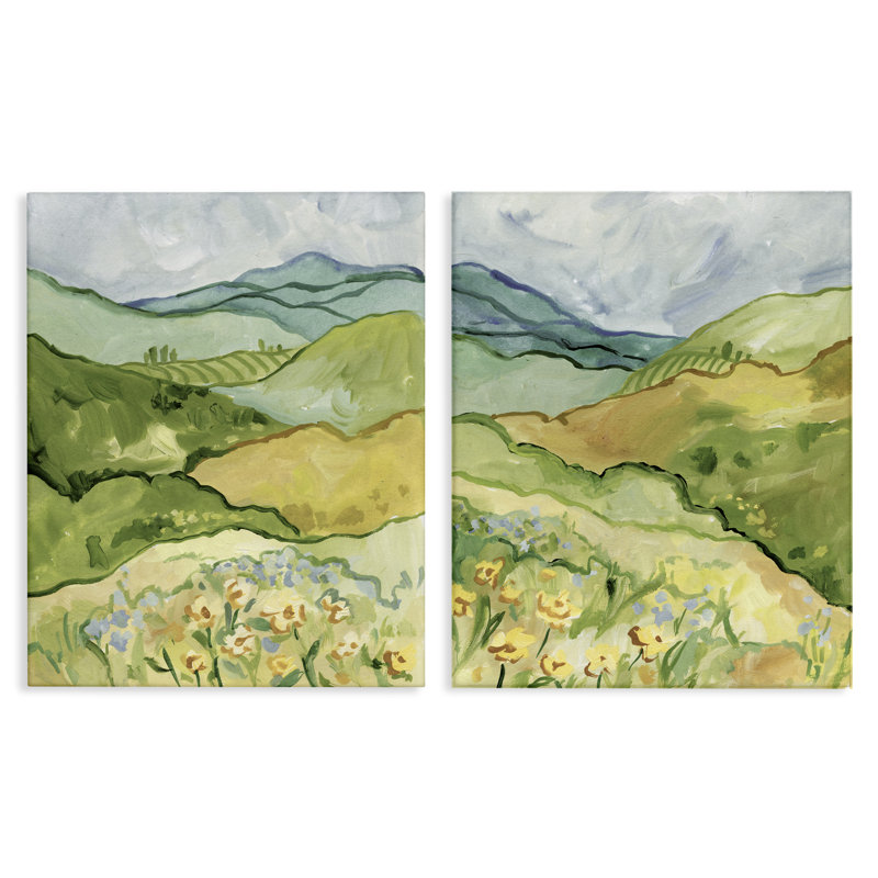 "Meadow with Rolling Hills", ensemble d'art mural sur toile 2 pièces, design par Victoria Barnes, H 16 po x l 40 po