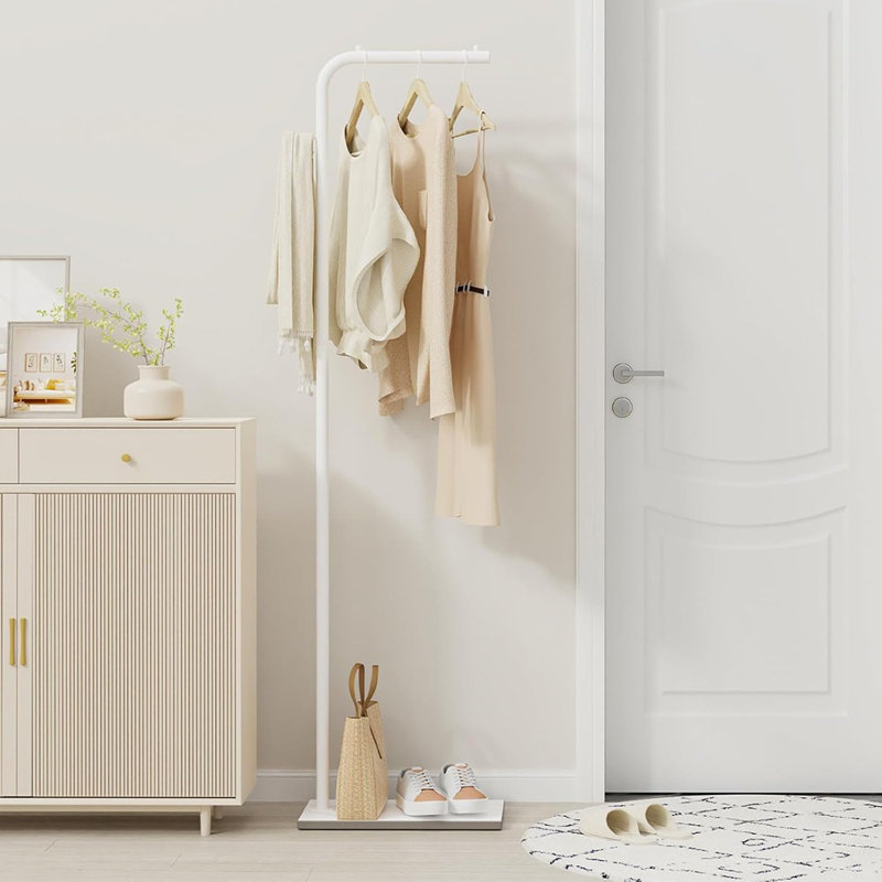 Portemanteau autoportant en forme de L blanc | Arbre d'entrée en métal avec base en pierre | Porte-vêtements élégant pour chambre à coucher, entrée ou couloir | Design moderne et minimaliste de luxe