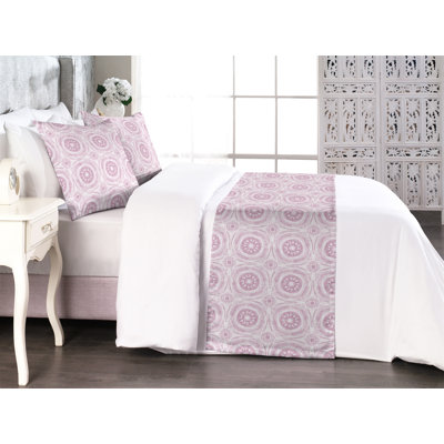 Ambesonne Abstract Bed Runner Set Circles of Soft Design Art Mauve and Pale Lilac