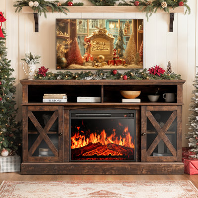 Jinora 56.3'' W Manufactured Wood TV Stand with Electric Fireplace 