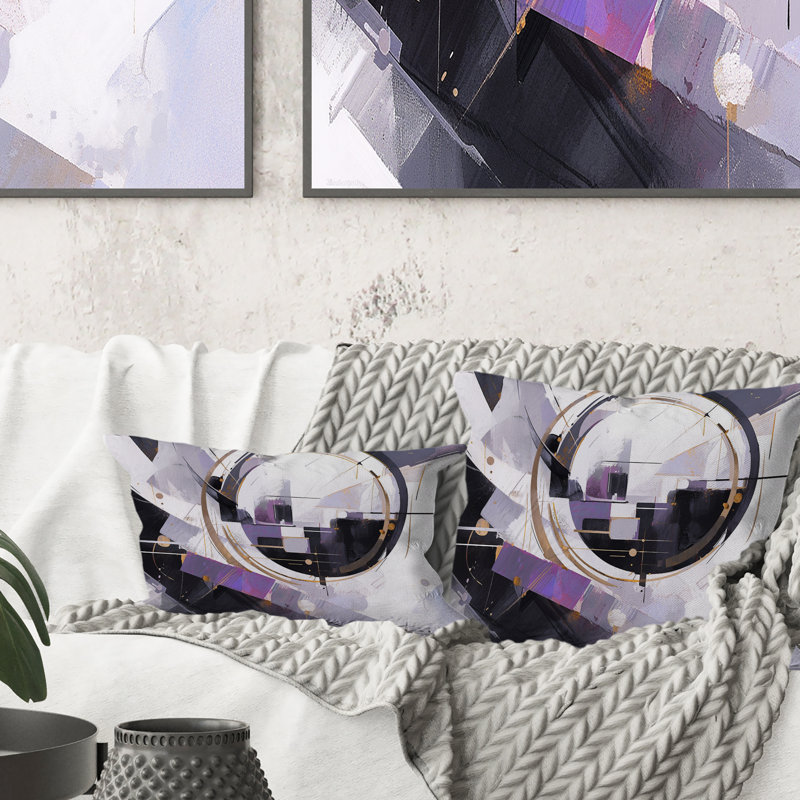 Coussin décoratif mauve à multiples facettes - imprimé cubisme
