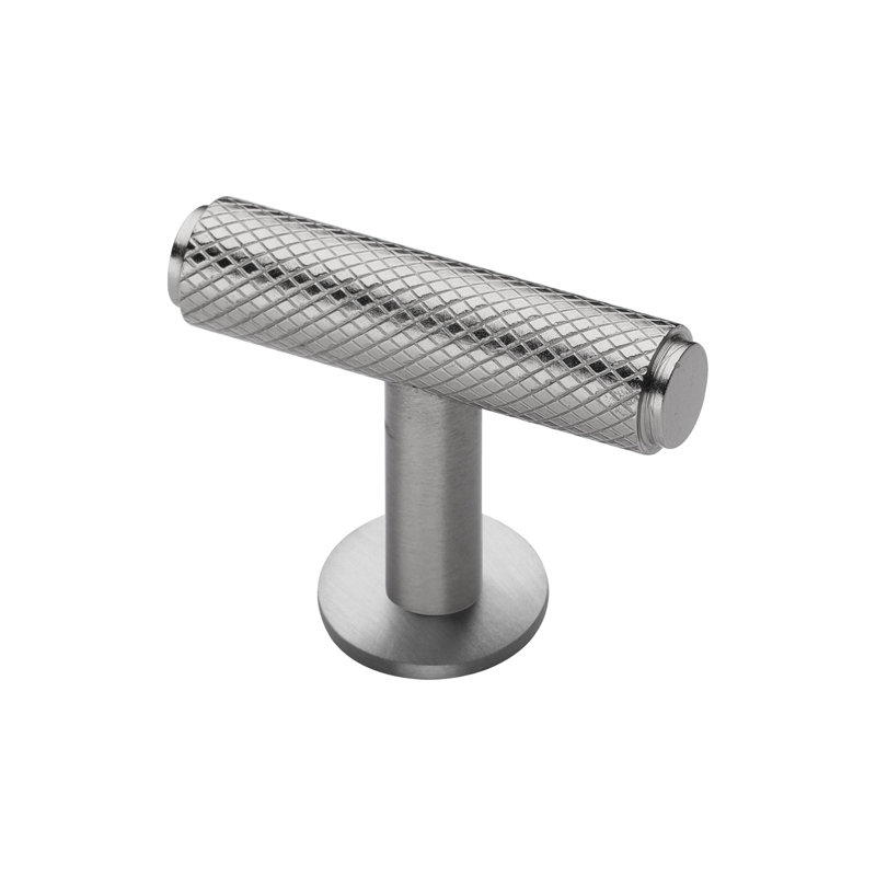 Heritage Brass Cabinet Knob Knurled T-Bar Design with Rose 45mm, Satin Nickel