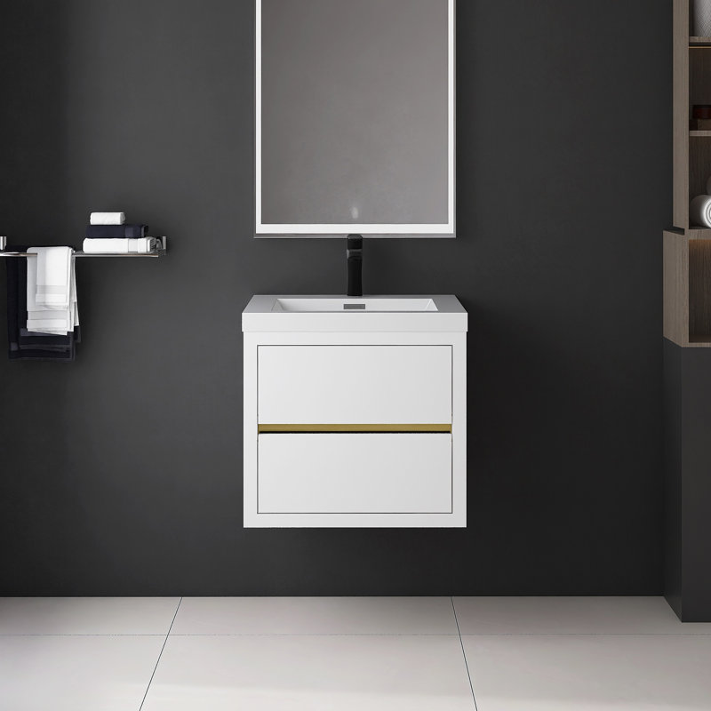 24" Wall-Mounted Bathroom Vanity With Sink, White