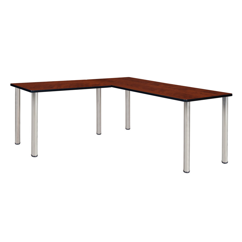 Kee Corner L Shaped Desk Top, Cherry/Chrome, 29" H x 60" W x 66" D