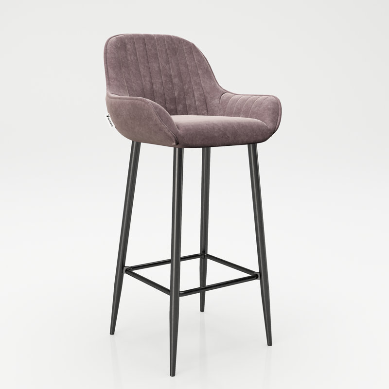 Upholstered Counter Stool with Metal Frame, Pink