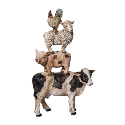 Resin Stacked Farm Animal Figurine, Figurines, Multi-Colored, Resin, Tabletop, Living Room, Spring, Home Decoration