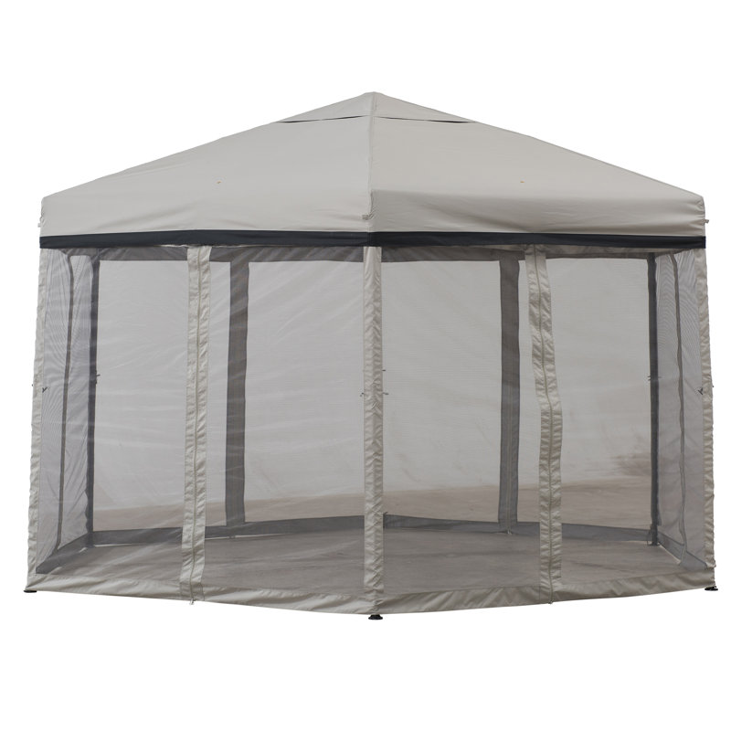 Sunjoy 11x11 ft. Pop Up Gazebo, 2-Tone Portable Canopy/Tent, Outdoor Hexagon Steel Frame Soft Top Gazebo, Mesh Sidewalls and Carry Bagcluded