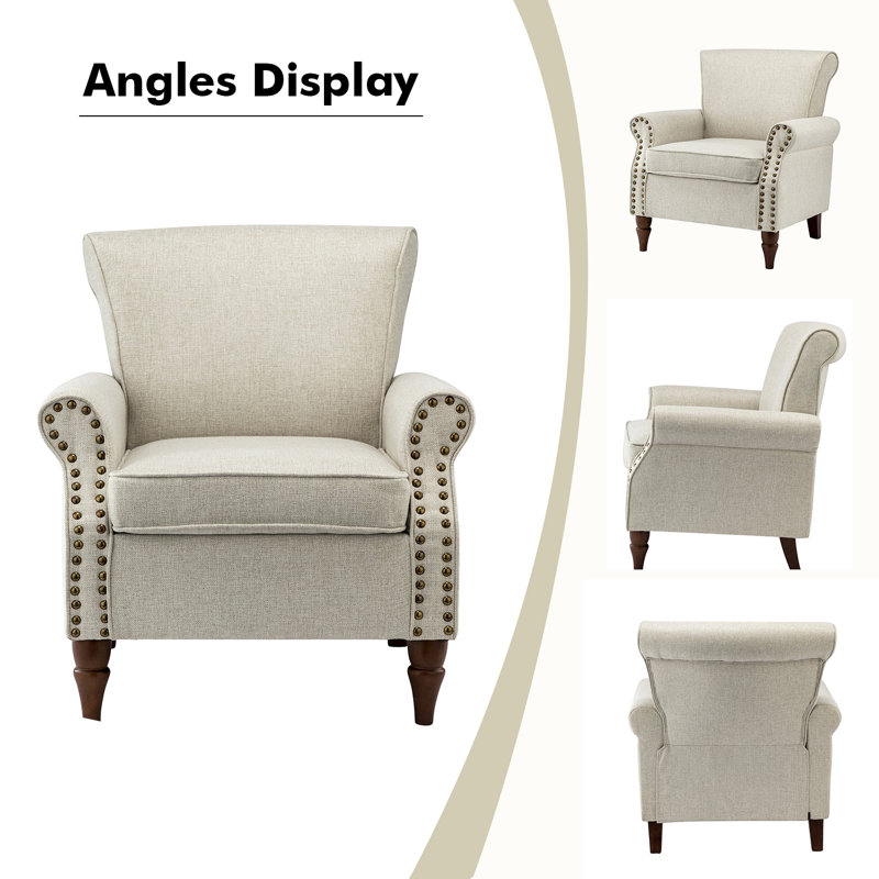 Mooresville Upholstered Armchair with Solid Wood Legs, Oatmeal Polyester