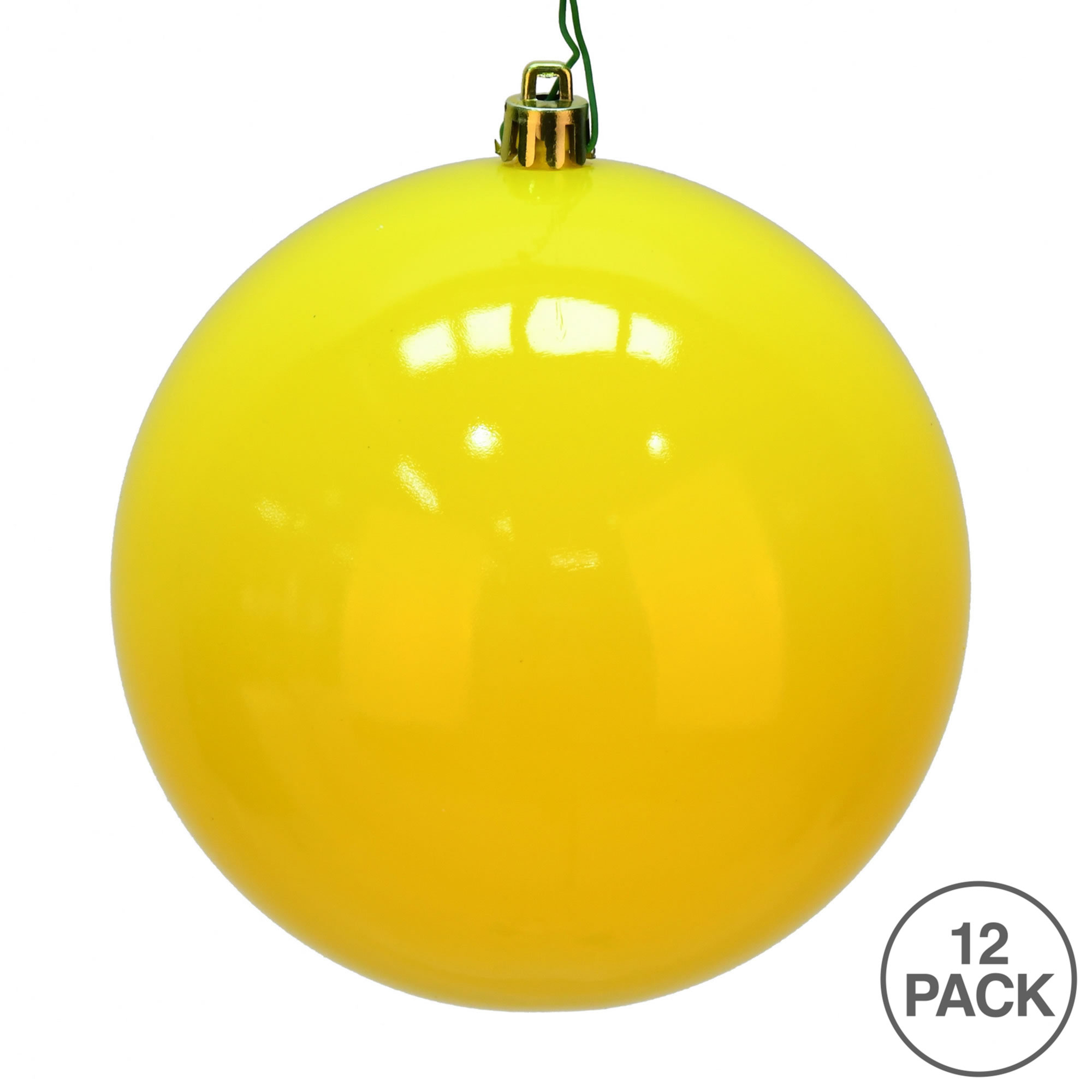 Holiday Décor Ball Ornament, Yellow Shiny, 3" H x 3" W x 3" D