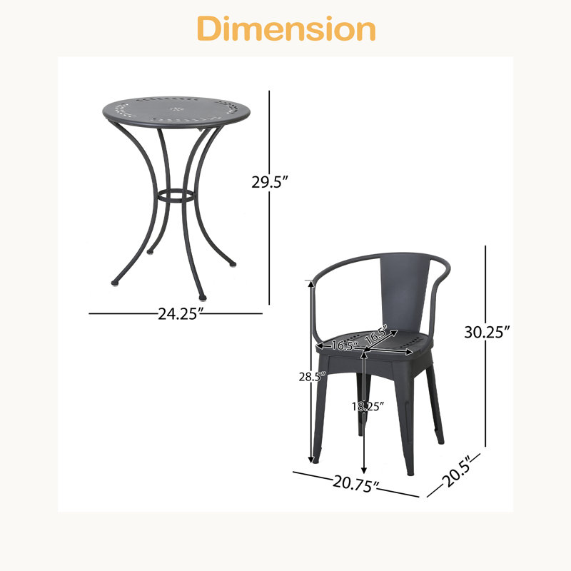 Ensemble de 3 pièces en métal Kd, Noir