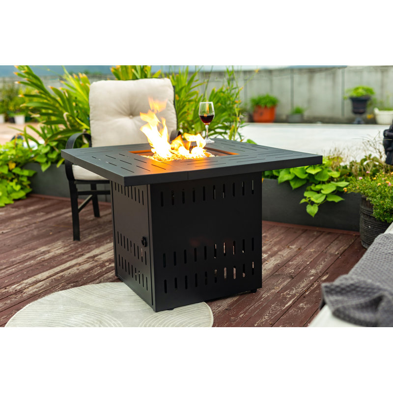 Foyer d'extérieur au gaz de table en acier 34 pouces pour terrasse extérieure et jardin noir