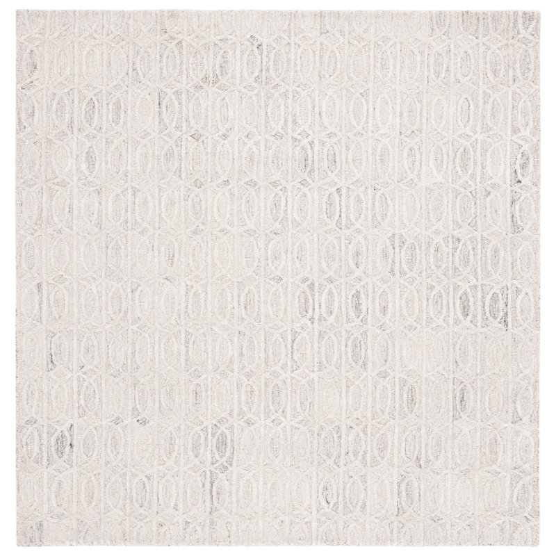 Ebony Hand Tufted Wool Viscose Cotton with Latex Geometric Rug in Ivory/Beige, Square 6'