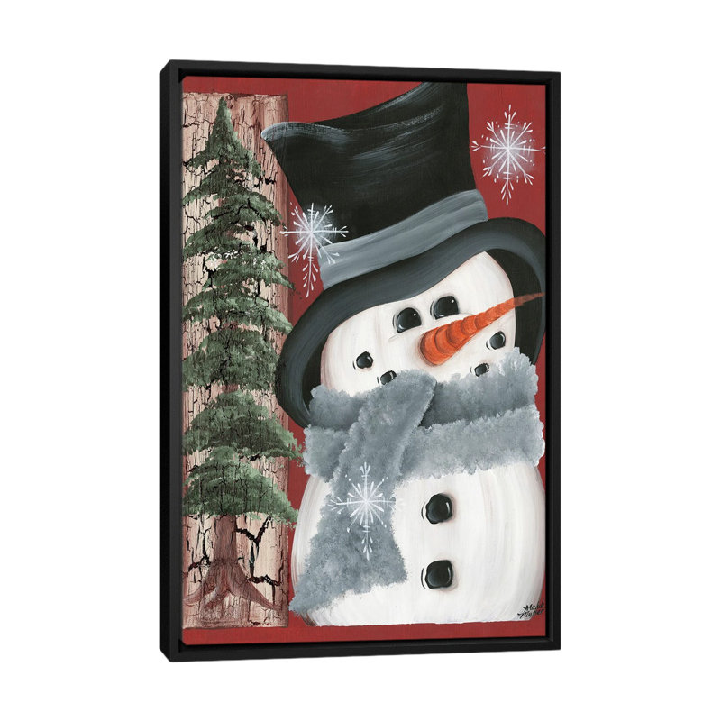 Smiley bonhomme de neige - reproduction d'art murale - toile encadrée, H 48 po x l 32 po, Noir