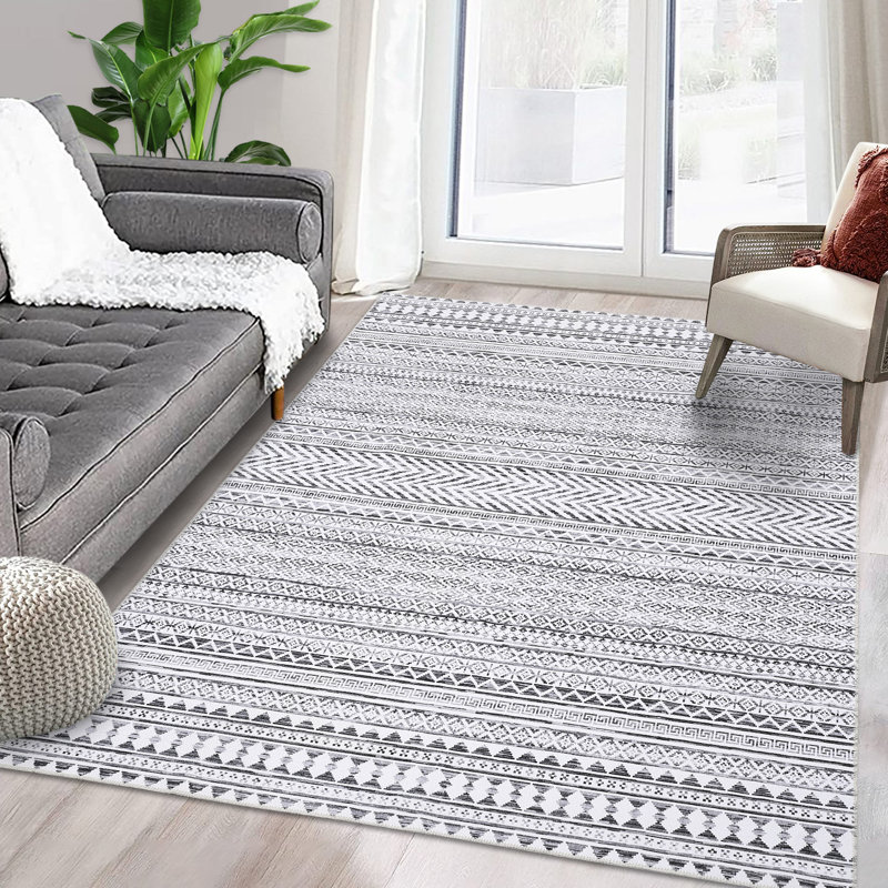 Tapis rectangulaire gris en fausse fourrure tressé à la machine Jodyann, Rectangle 8 pi x 10 pi