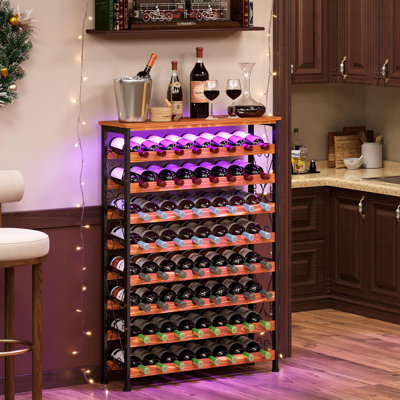 Étagère à vin avec support à vin pour 64 bouteilles avec éclairage à DEL 2 en 1, support pour bouteilles de vin, étagère de rangement pour porte-bouteilles de vin, grand présentoir de présentoir à vin 31,85 po x l 10,6 po x H 47,95 po