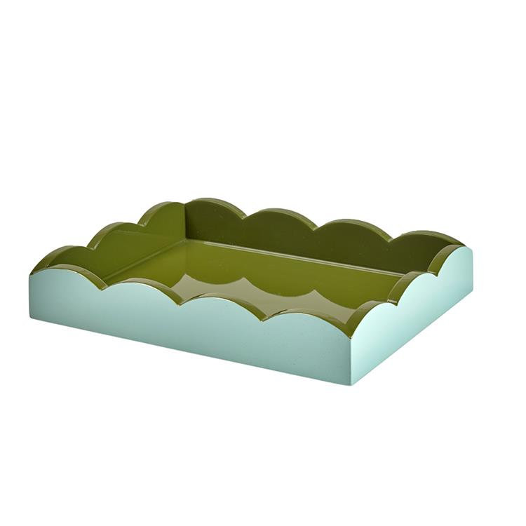 Plateau festonné 11 x 8, Eau de Nil / kaki