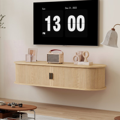 Meuble télé suspendu pour téléviseurs jusqu'à 75 pouces avec porte coulissante