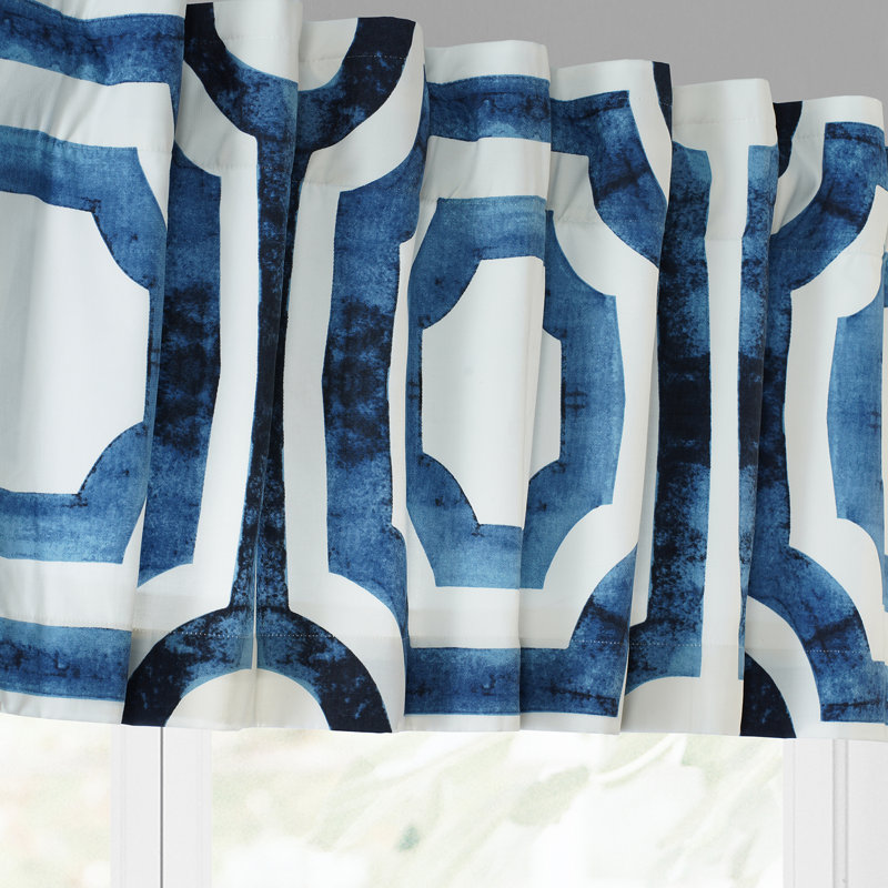 Cantonnière obscurcissante en coton à imprimé sur mesure 50 po Parkes pour salon, chambre à coucher et cuisine, Bleu