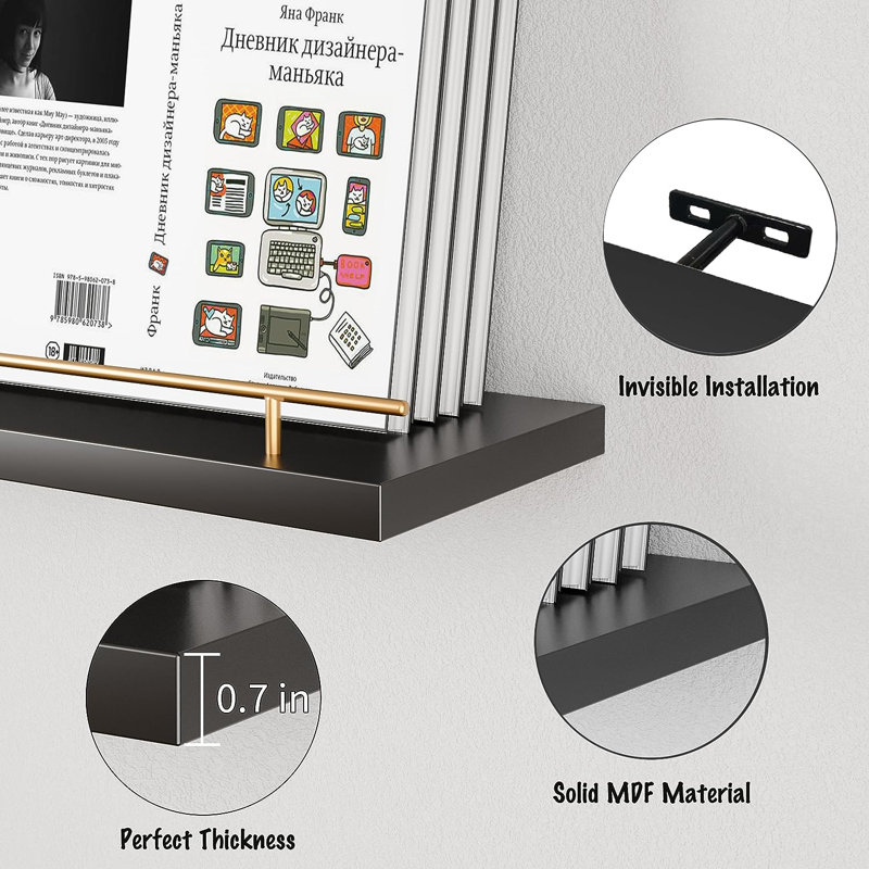 Tablette flottante 3 pièces Myoshi, Noir