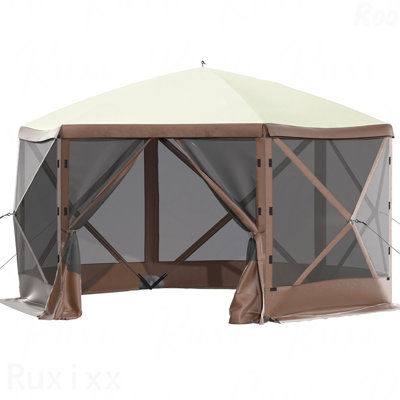 Camping Gazebo Tent, 10'X10', 6 Sided Pop-Up Canopy Screen Tent For 8 Person Camping, Waterproof Screen Shelter W/Portable Storage Bag, Ground Stakes, Mesh Windows