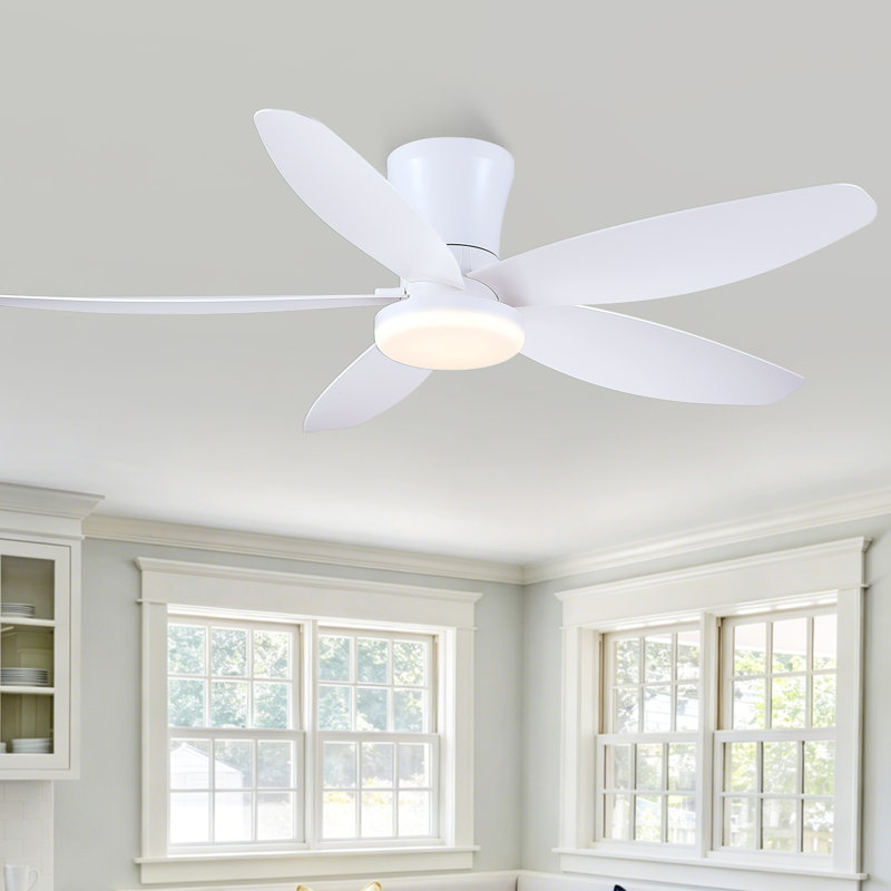Ventilateur de plafond encastré 36/42/48 po à profil bas avec éclairage et télécommande, 42 po de largeur, Blanc, White