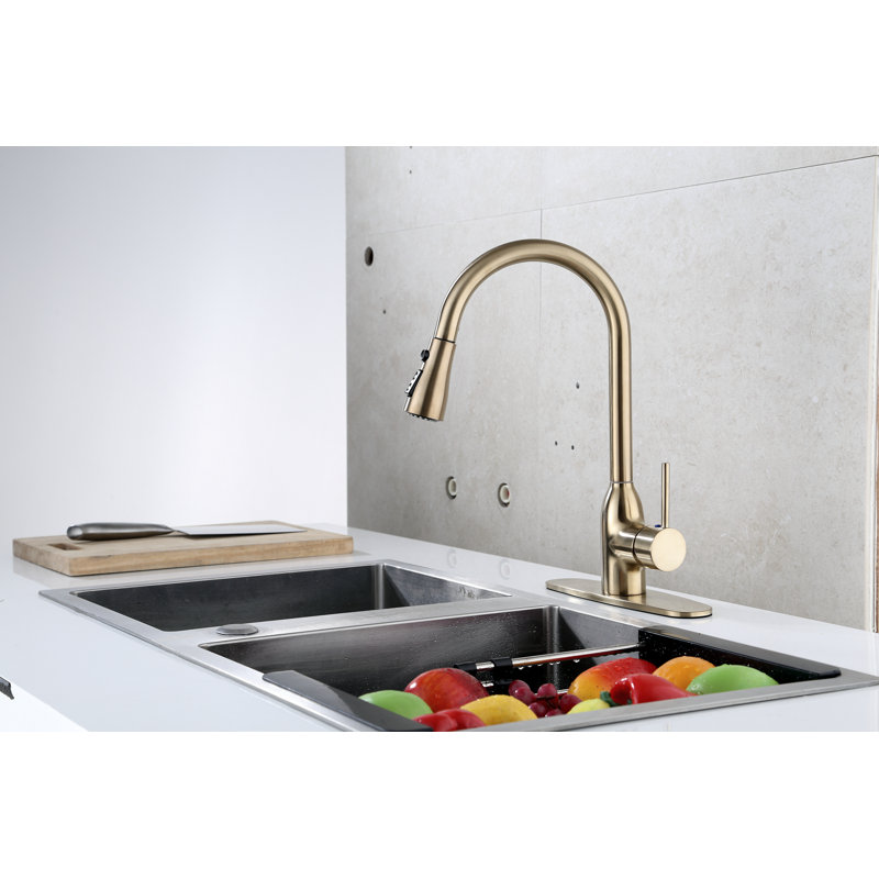 RunFine Group Pull Down Kitchen Faucet, Matte Gold