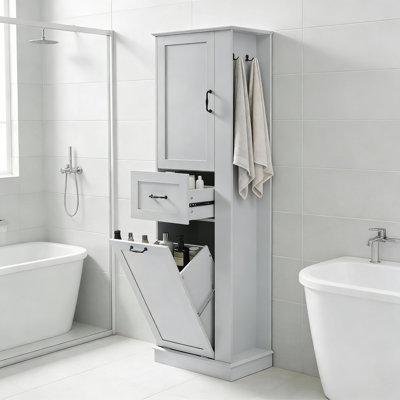 Grande armoire de rangement pour salle de bain avec tablettes réglables et panier à linge