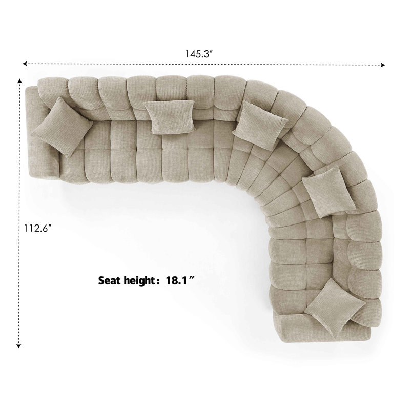 Jacobi Minimore Modern Style 145.3" W Marigold L Shape Type2 6S Sofa, Sand Chenille