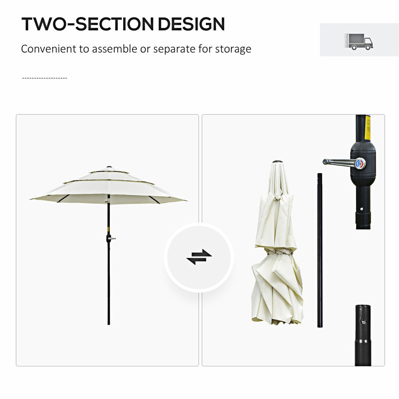 Parasol de patio avec manivelle Outsunny Tiers, Beige