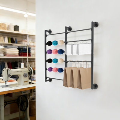 6 Tier Ribbon Storage Organizer Wall Mount Detachable‑rod Ribbon Holder Wrapping Paper Storage Rack for Flower Shop DIY Craft Room