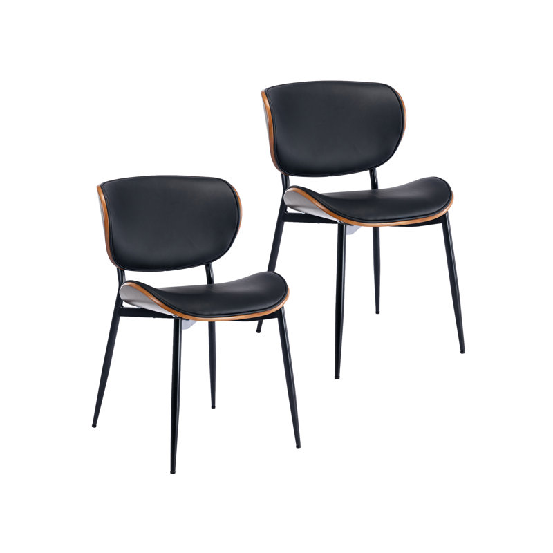Chaise de salle à manger rembourrée en cuir Cathair avec pieds en acier, Noir