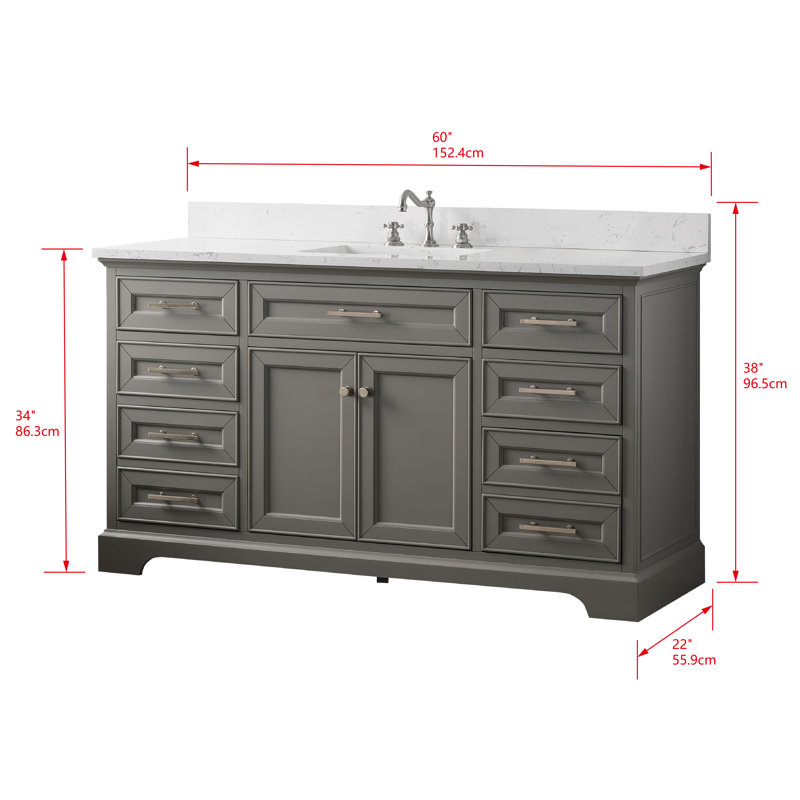 Thompson 60" W Single Bathroom Vanity, Gray/Brushed Nickel