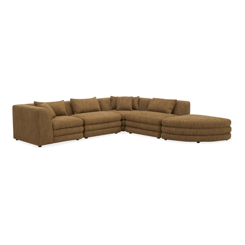 Canapé modulaire rembourré 5 pièces Donia, Tweed moutarde lueur ambrée